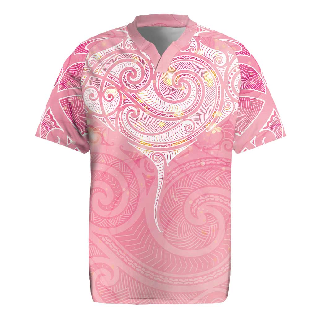 Breast Cancer Awareness Maori Aotearoa Rugby Jersey Manta Ray - Pink Glaze - Polynesian Pride