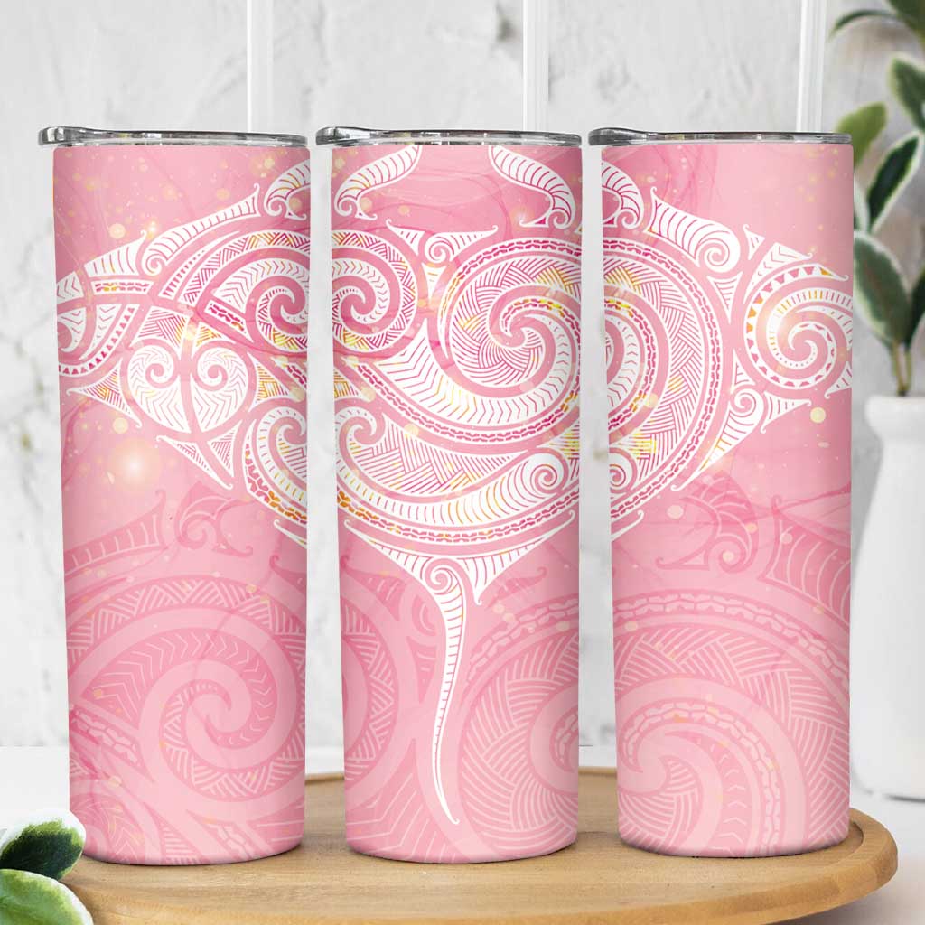 Breast Cancer Awareness Maori Aotearoa Skinny Tumbler Manta Ray - Pink Glaze - Polynesian Pride