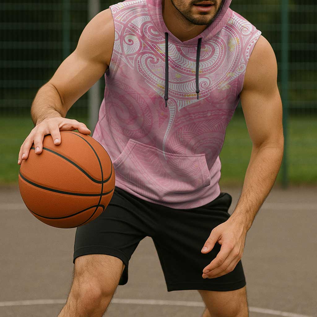 Breast Cancer Awareness Maori Aotearoa Sleeveless Hoodie Manta Ray - Pink Glaze - Polynesian Pride