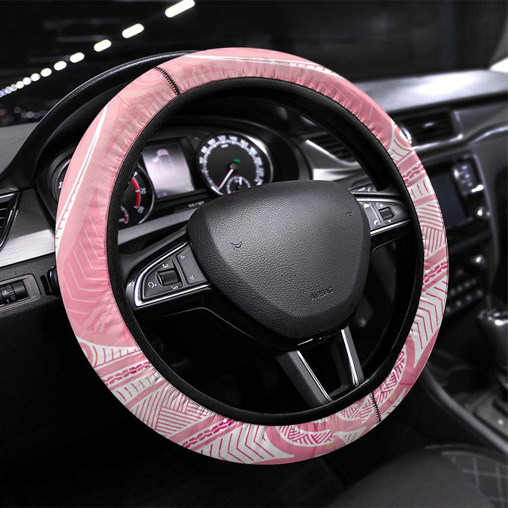 Breast Cancer Awareness Maori Aotearoa Steering Wheel Cover Manta Ray - Pink Glaze - Polynesian Pride