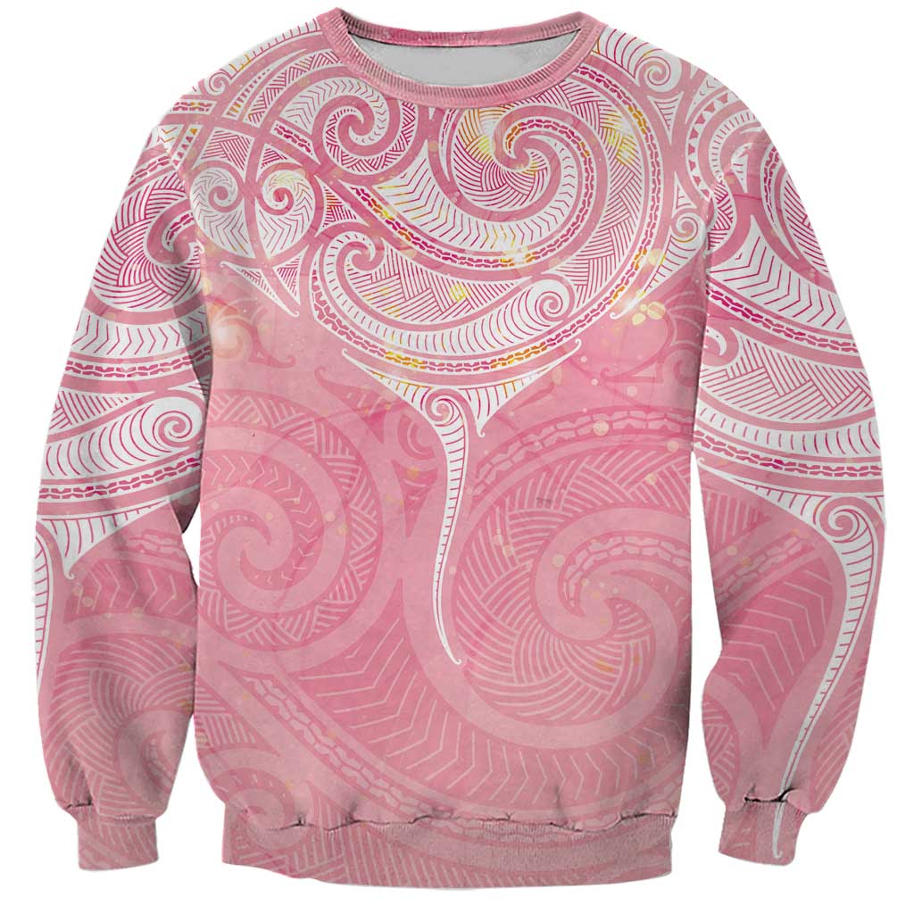 Breast Cancer Awareness Maori Aotearoa Sweatshirt Manta Ray - Pink Glaze - Polynesian Pride