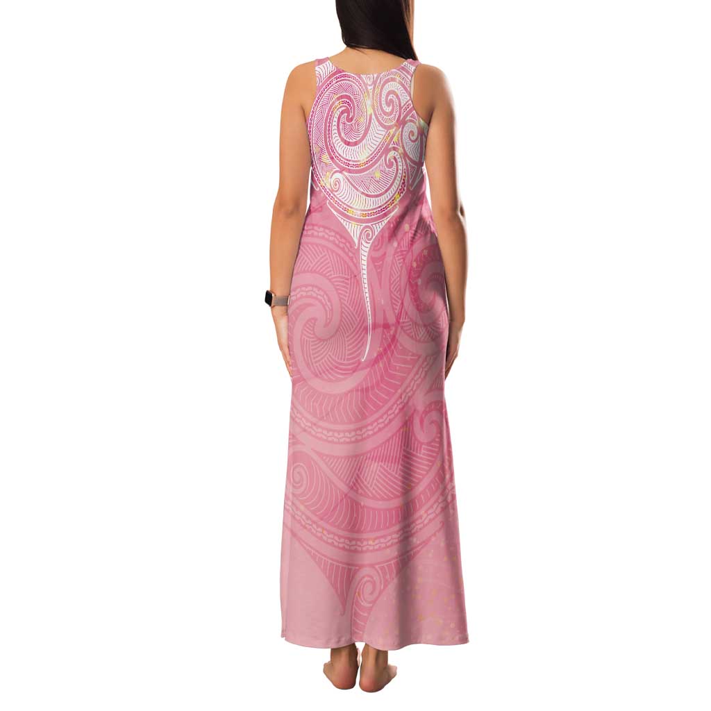 Breast Cancer Awareness Maori Aotearoa Tank Maxi Dress Manta Ray - Pink Glaze - Polynesian Pride