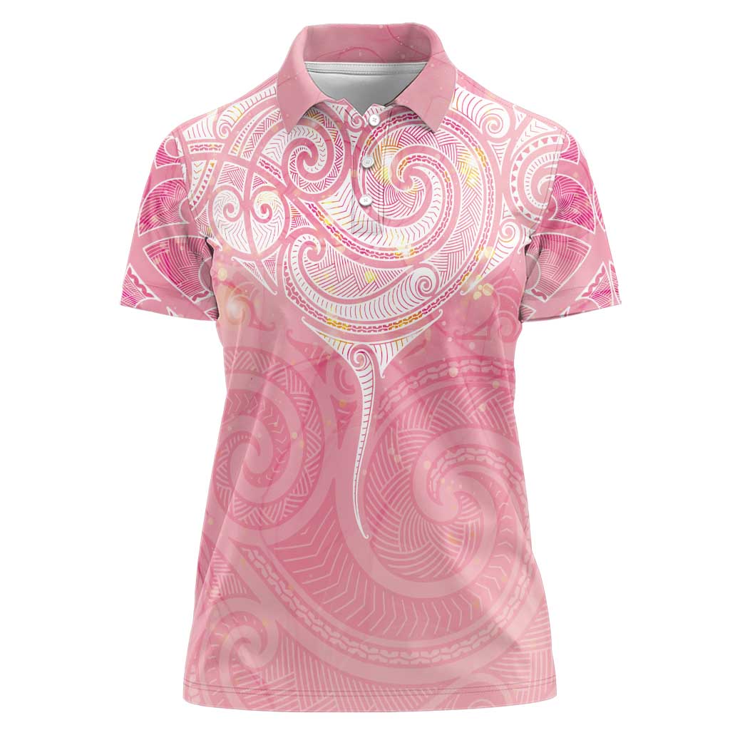 Breast Cancer Awareness Maori Aotearoa Women Polo Shirt Manta Ray - Pink Glaze - Polynesian Pride