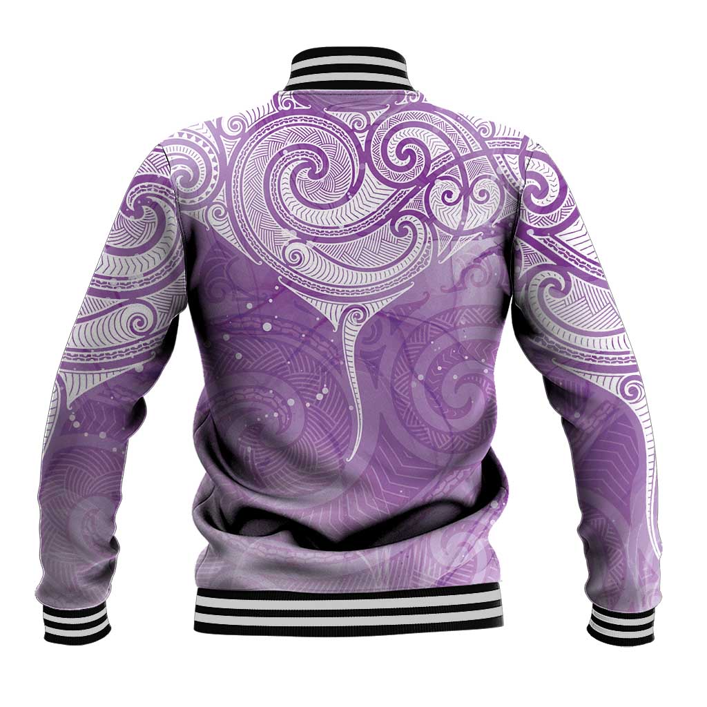 Epilepsy Awareness Maori Aotearoa Baseball Jacket Manta Ray - Purple Glaze - Polynesian Pride