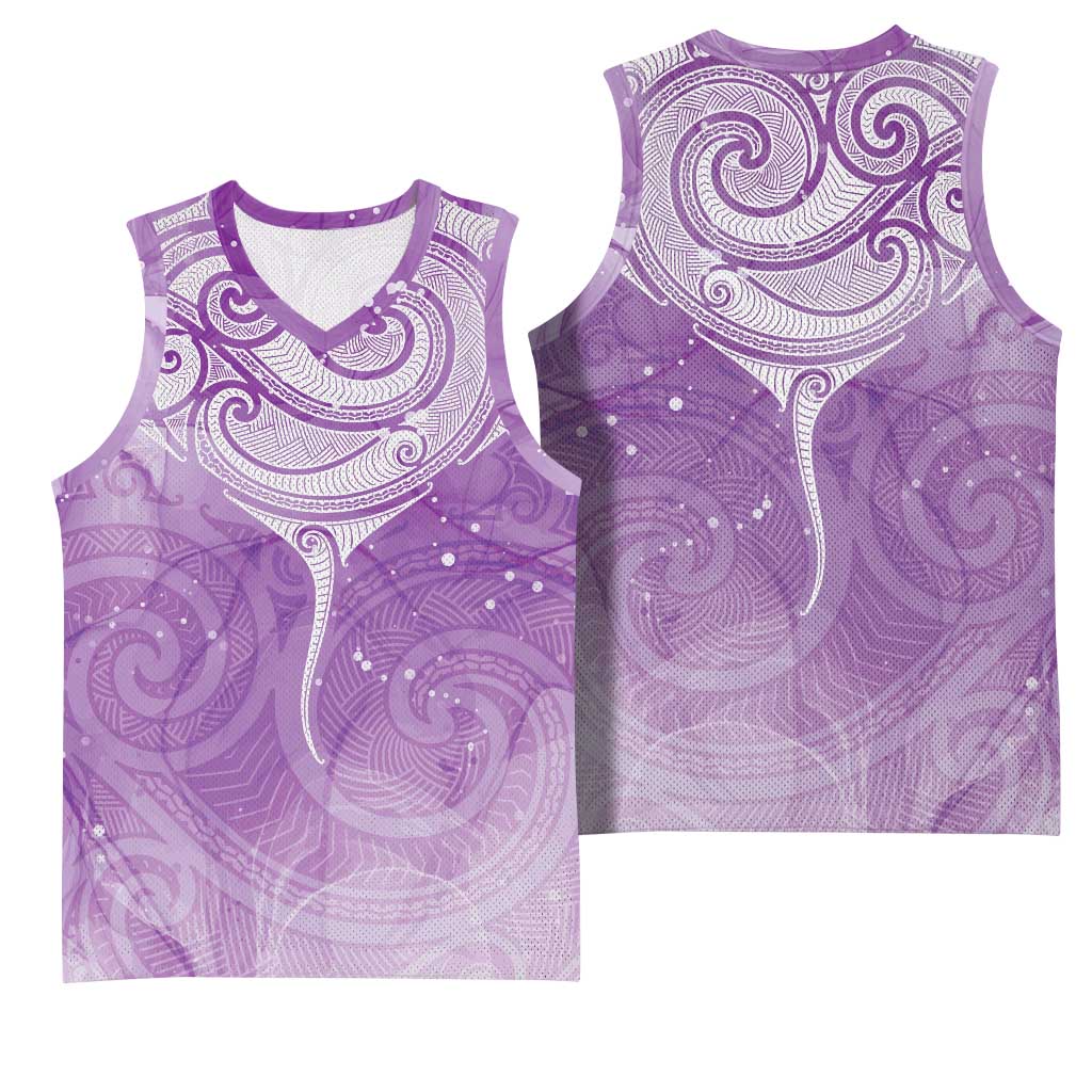 Epilepsy Awareness Maori Aotearoa Basketball Jersey Manta Ray - Purple Glaze - Polynesian Pride