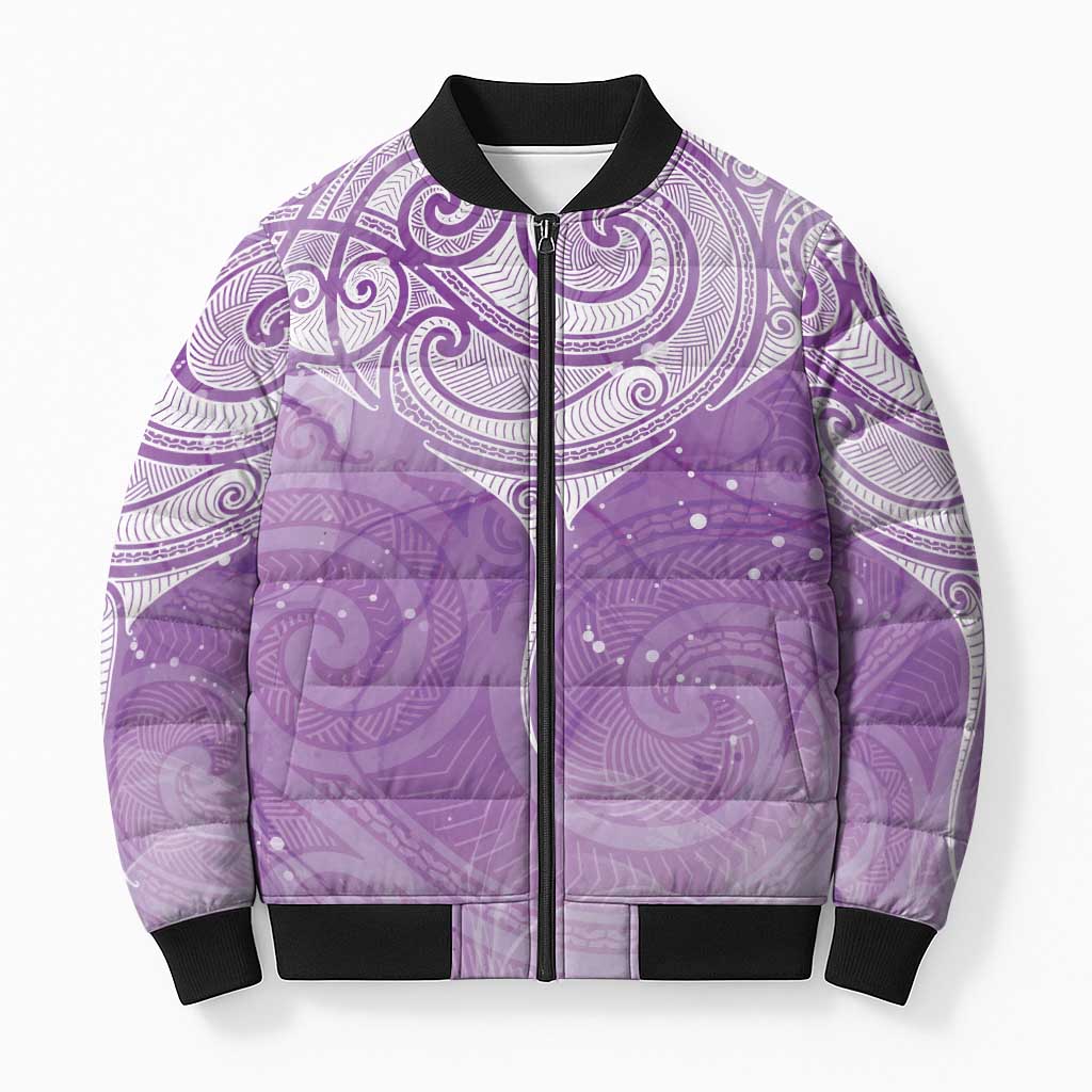 Epilepsy Awareness Maori Aotearoa Bomber Puffer Jacket Manta Ray - Purple Glaze - Polynesian Pride