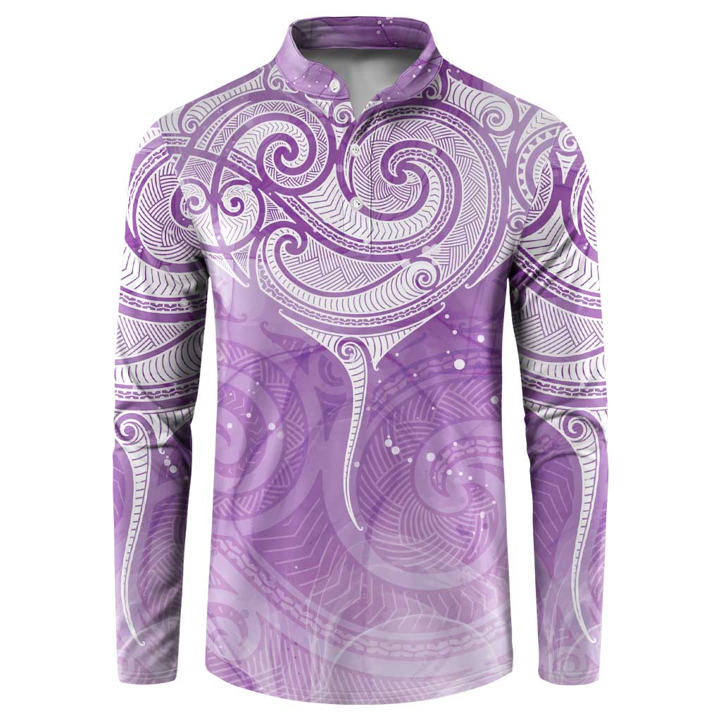 Epilepsy Awareness Maori Aotearoa Button Sweatshirt Manta Ray - Purple Glaze - Polynesian Pride