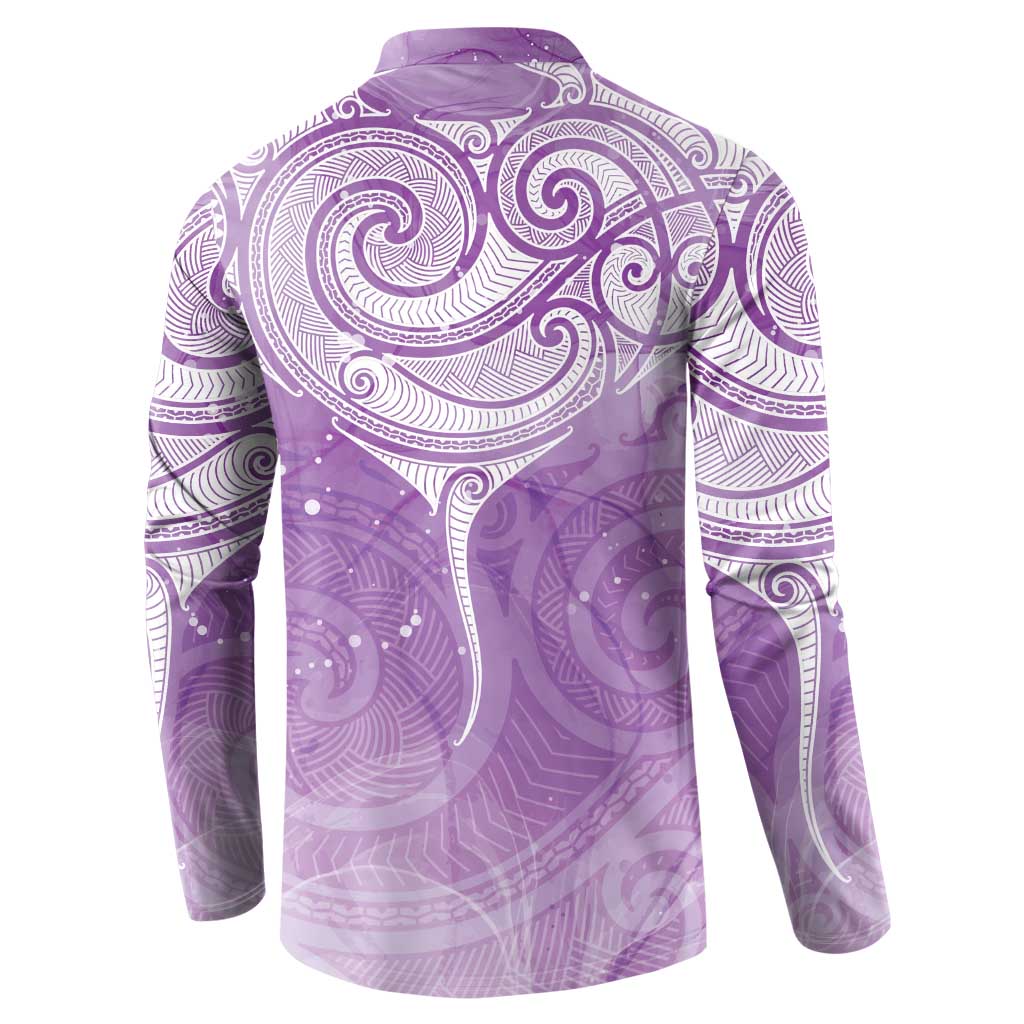Epilepsy Awareness Maori Aotearoa Button Sweatshirt Manta Ray - Purple Glaze - Polynesian Pride