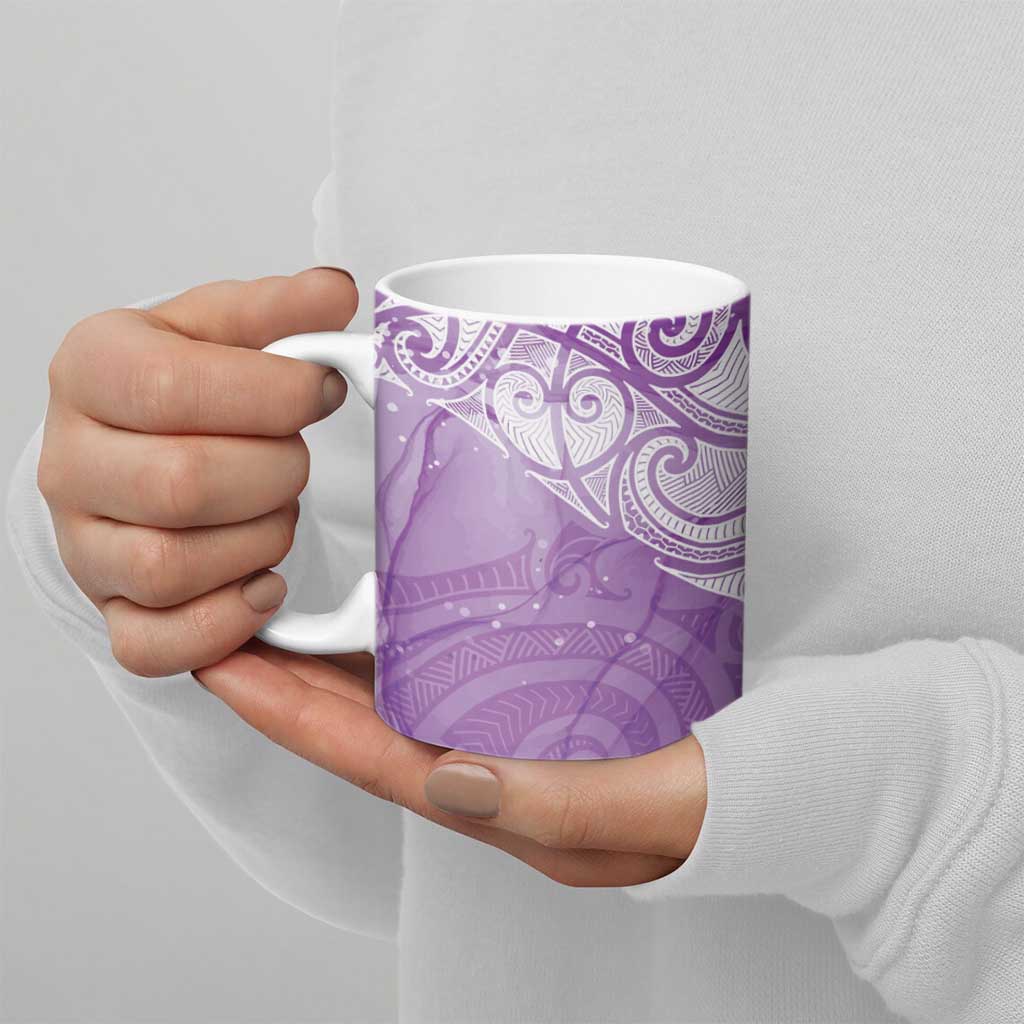 Epilepsy Awareness Maori Aotearoa Ceramic Mug Manta Ray - Purple Glaze - Polynesian Pride