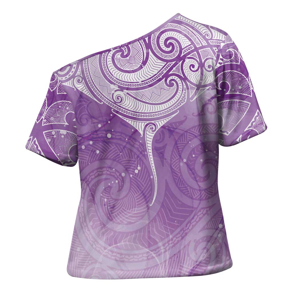 Epilepsy Awareness Maori Aotearoa Cross Shoulder Shirt Manta Ray - Purple Glaze - Polynesian Pride