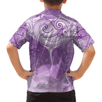 Epilepsy Awareness Maori Aotearoa Family Matching Long Sleeve Bodycon Dress and Hawaiian Shirt Manta Ray - Purple Glaze - Polynesian Pride