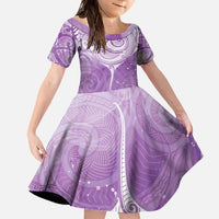 Epilepsy Awareness Maori Aotearoa Family Matching Off The Shoulder Long Sleeve Dress and Hawaiian Shirt Manta Ray - Purple Glaze - Polynesian Pride