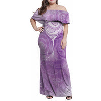 Epilepsy Awareness Maori Aotearoa Family Matching Off Shoulder Maxi Dress and Hawaiian Shirt Manta Ray - Purple Glaze - Polynesian Pride