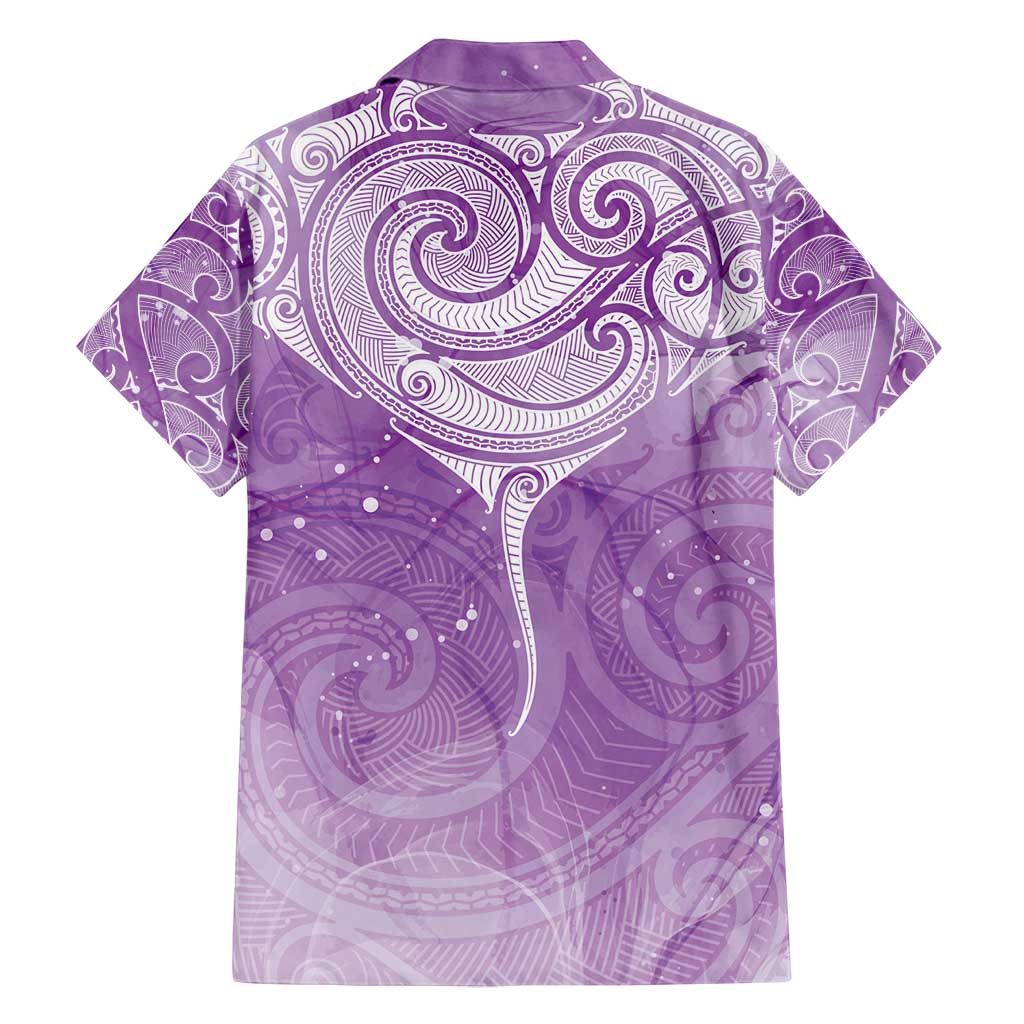 Epilepsy Awareness Maori Aotearoa Family Matching Off Shoulder Short Dress and Hawaiian Shirt Manta Ray - Purple Glaze - Polynesian Pride