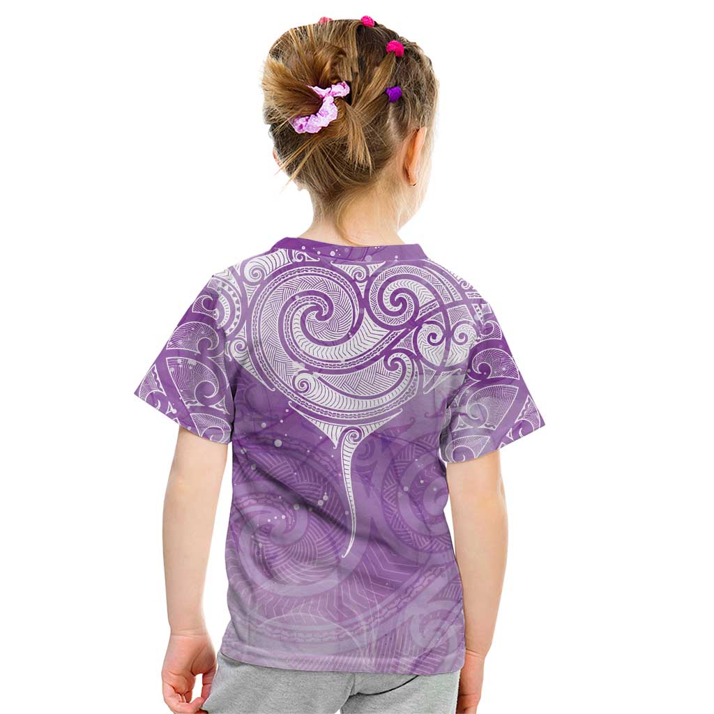 Epilepsy Awareness Maori Aotearoa Kid T Shirt Manta Ray - Purple Glaze - Polynesian Pride