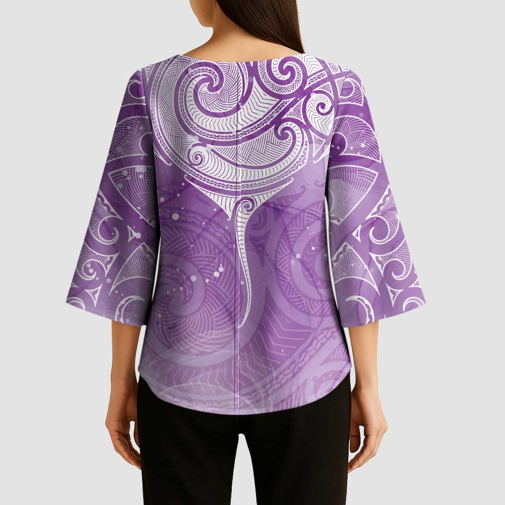 Epilepsy Awareness Maori Aotearoa Kimono Sleeve Blouse Manta Ray - Purple Glaze - Polynesian Pride