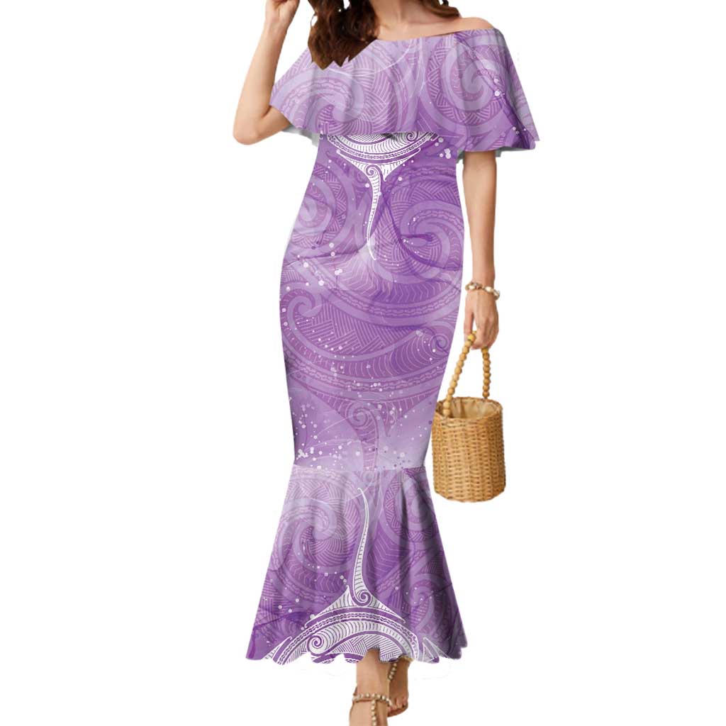 Epilepsy Awareness Maori Aotearoa Mermaid Dress Manta Ray - Purple Glaze - Polynesian Pride