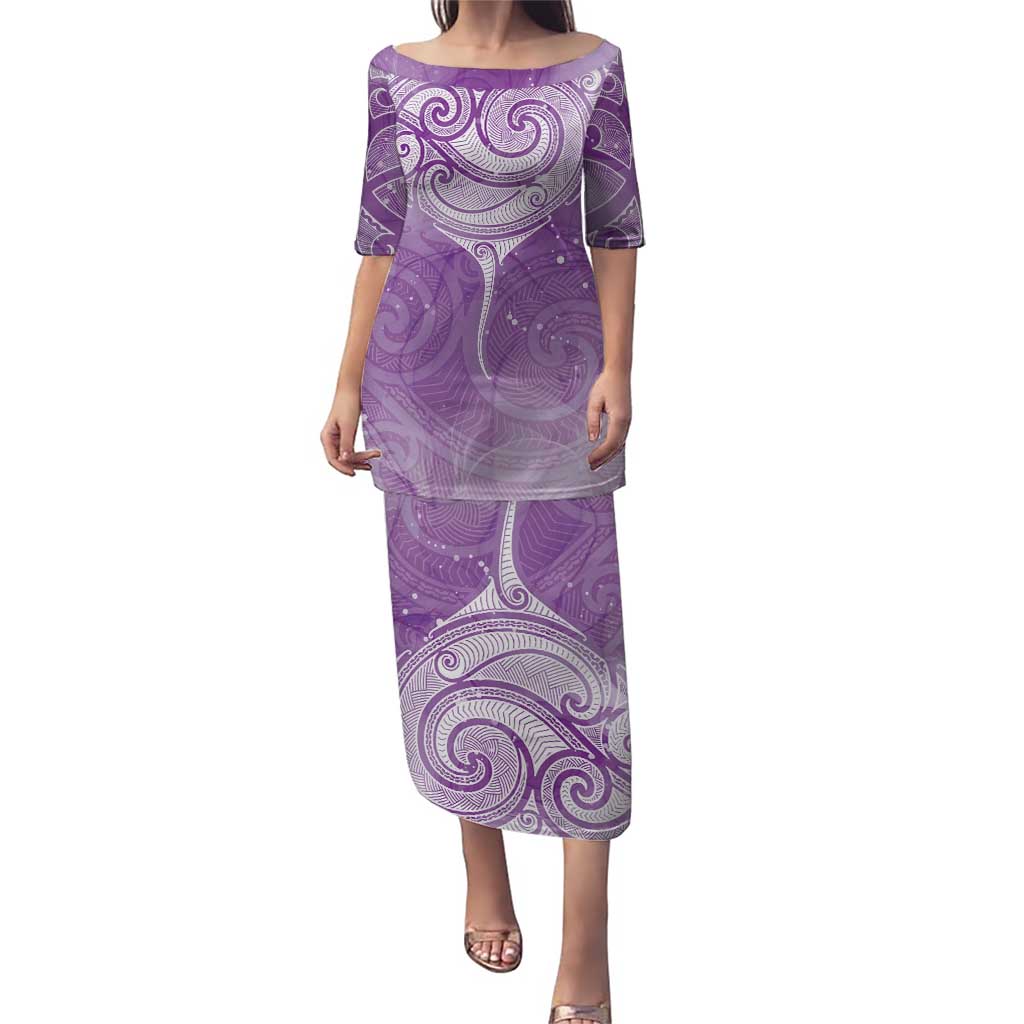 Epilepsy Awareness Maori Aotearoa Puletasi Manta Ray - Purple Glaze - Polynesian Pride