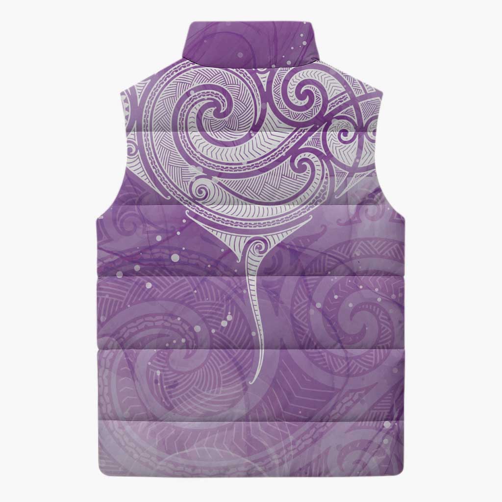 Epilepsy Awareness Maori Aotearoa Sleeveless Puffer Jacket Manta Ray - Purple Glaze - Polynesian Pride