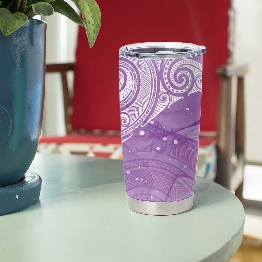 Epilepsy Awareness Maori Aotearoa Tumbler Cup Manta Ray - Purple Glaze - Polynesian Pride