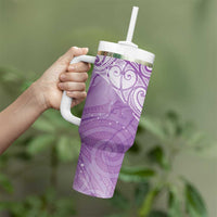Epilepsy Awareness Maori Aotearoa Tumbler With Handle Manta Ray - Purple Glaze - Polynesian Pride