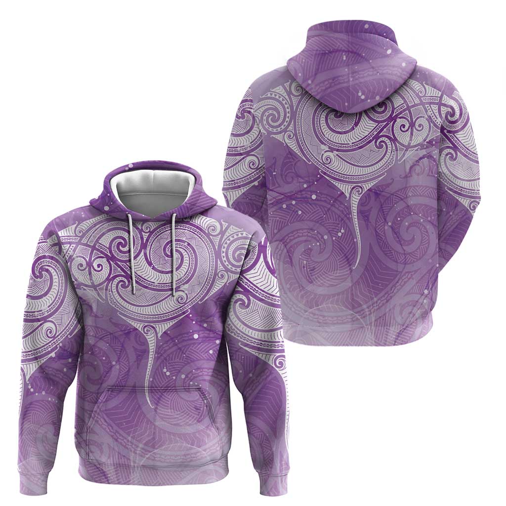 Epilepsy Awareness Maori Aotearoa Zip Hoodie Manta Ray - Purple Glaze - Polynesian Pride