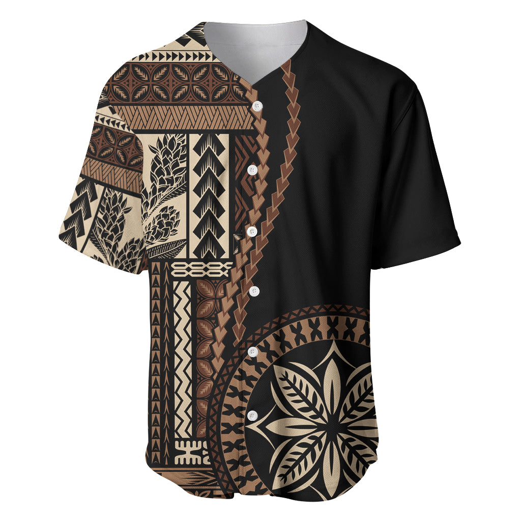 Samoa Siapo Motif Baseball Jersey Classic Style - Black Ver02 LT7 Black - Polynesian Pride