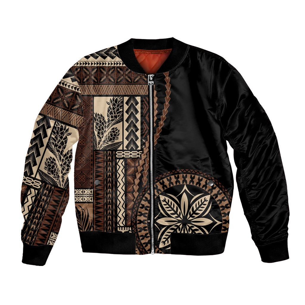 Samoa Siapo Motif Bomber Jacket Classic Style - Black Ver02 LT7 Unisex Black - Polynesian Pride