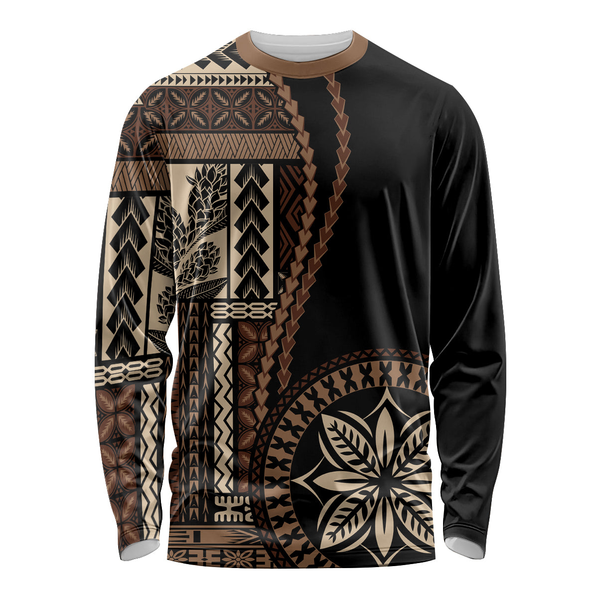 Samoa Siapo Motif Long Sleeve Shirt Classic Style - Black Ver02 LT7 Unisex Black - Polynesian Pride