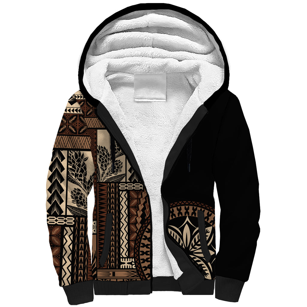 Samoa Siapo Motif Sherpa Hoodie Classic Style - Black Ver02 LT7 Unisex Black - Polynesian Pride