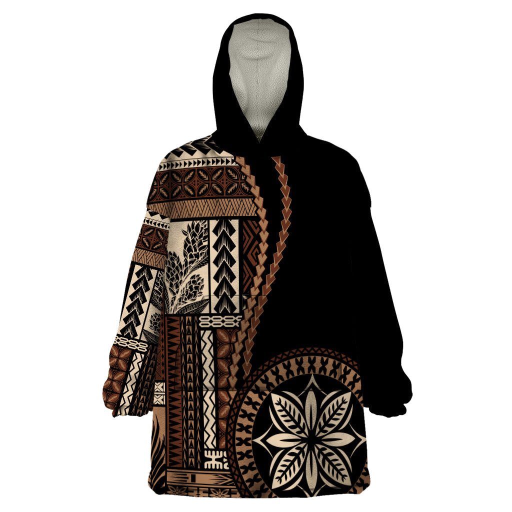 Samoa Siapo Motif Wearable Blanket Hoodie Classic Style - Black Ver02 LT7 One Size Black - Polynesian Pride