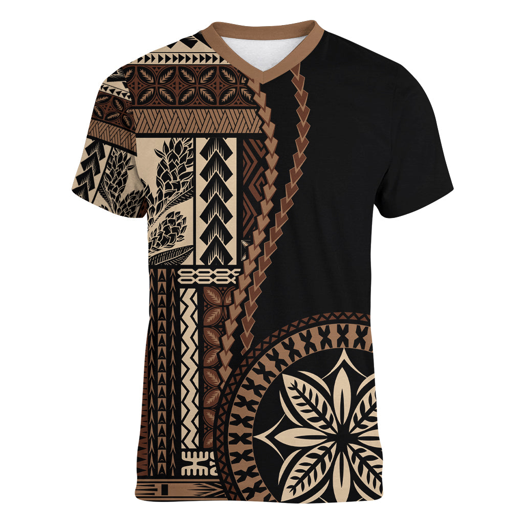 Samoa Siapo Motif Women V Neck T Shirt Classic Style - Black Ver02 LT7 Female Black - Polynesian Pride