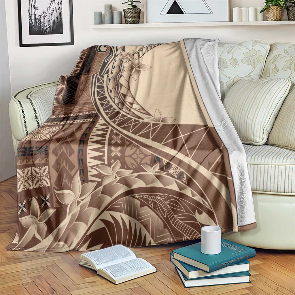 Samoa Siapo Mamanu Blanket Plumeria Mocha Motifs LT7 Mocha - Polynesian Pride