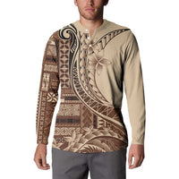 Samoa Siapo Mamanu Button Sweatshirt Plumeria Mocha Motifs LT7 - Polynesian Pride