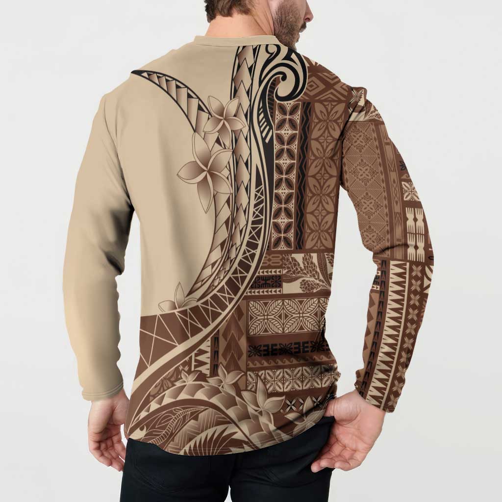 Samoa Siapo Mamanu Button Sweatshirt Plumeria Mocha Motifs LT7 - Polynesian Pride