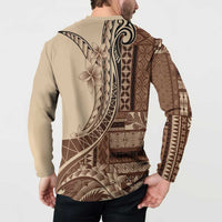 Samoa Siapo Mamanu Button Sweatshirt Plumeria Mocha Motifs LT7 - Polynesian Pride
