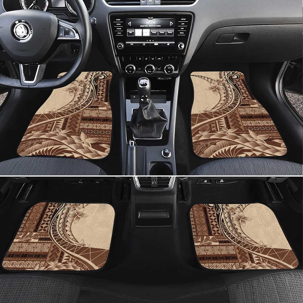 Samoa Siapo Mamanu Car Mats Plumeria Mocha Motifs LT7 Set 4pcs Mocha - Polynesian Pride