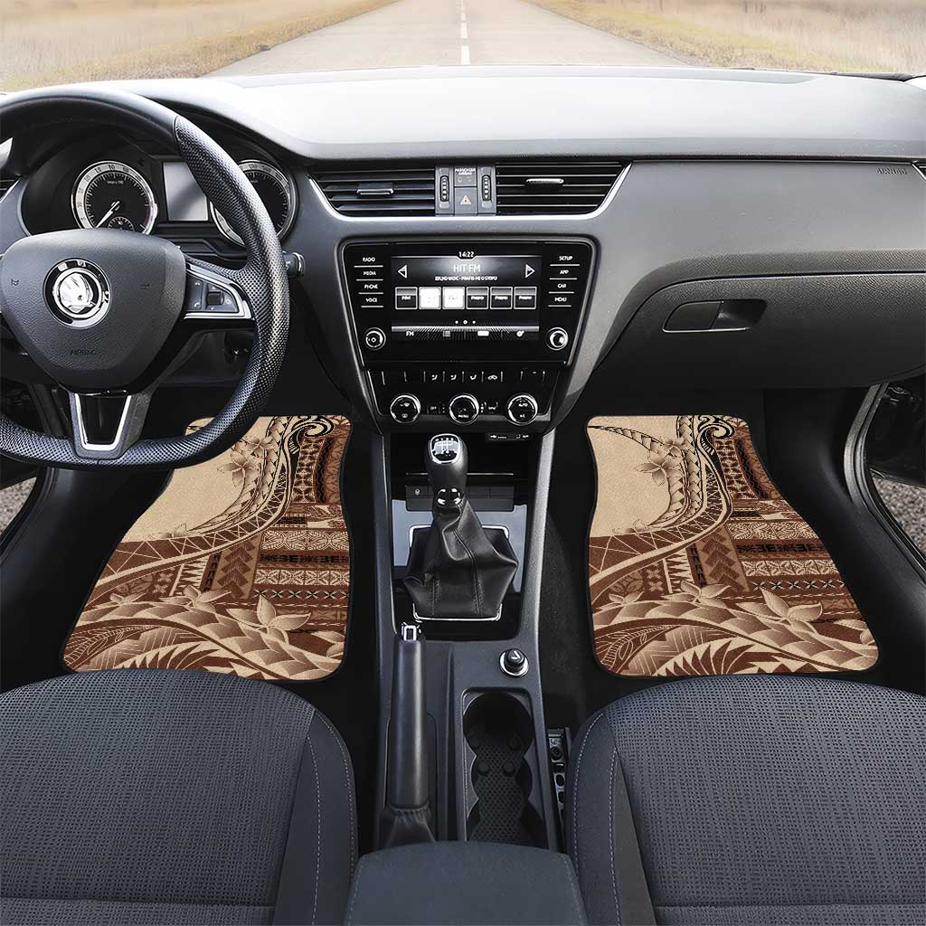 Samoa Siapo Mamanu Car Mats Plumeria Mocha Motifs LT7 Set 2pcs - Front Mocha - Polynesian Pride