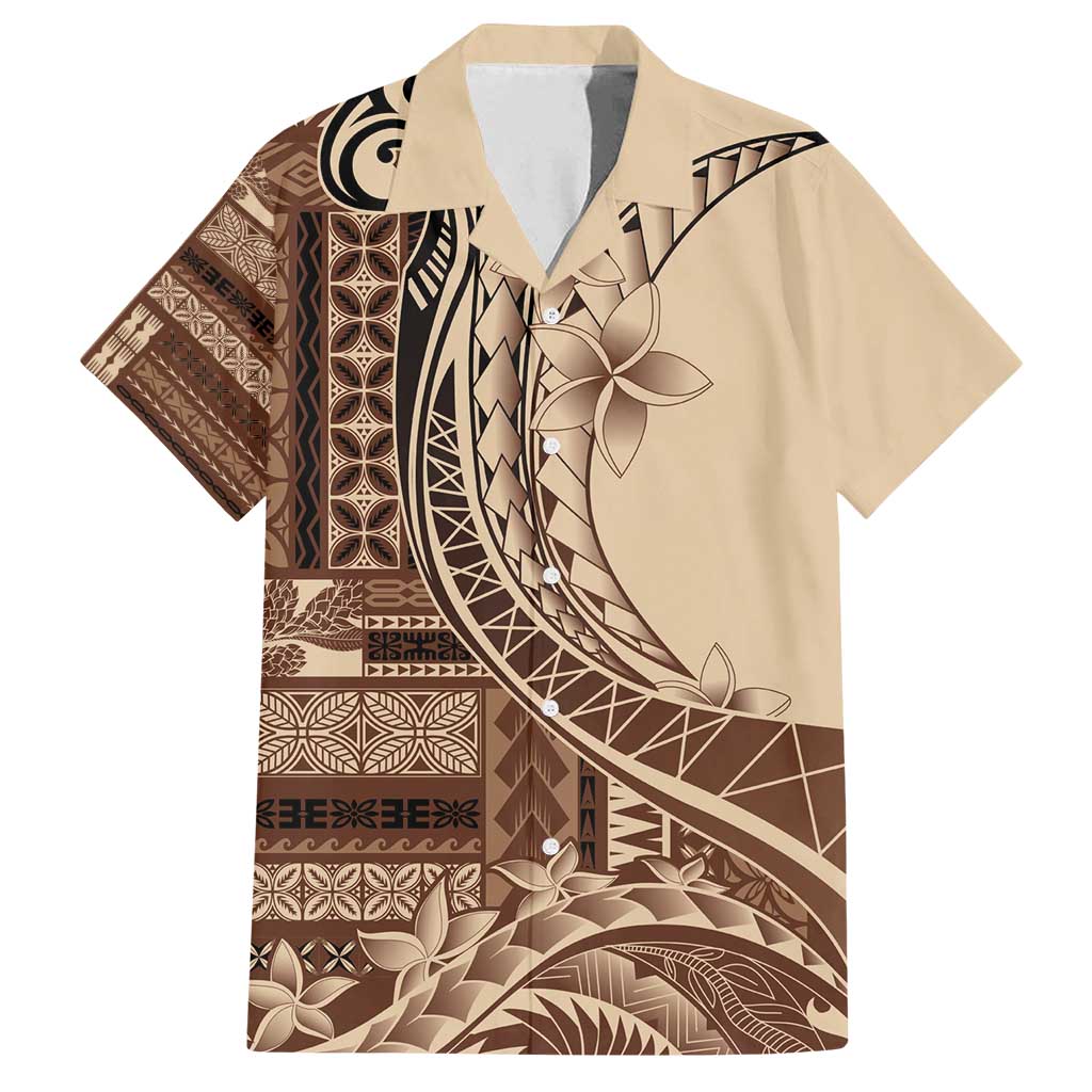 Samoa Siapo Mamanu Family Matching Off Shoulder Maxi Dress and Hawaiian Shirt Plumeria Mocha Motifs