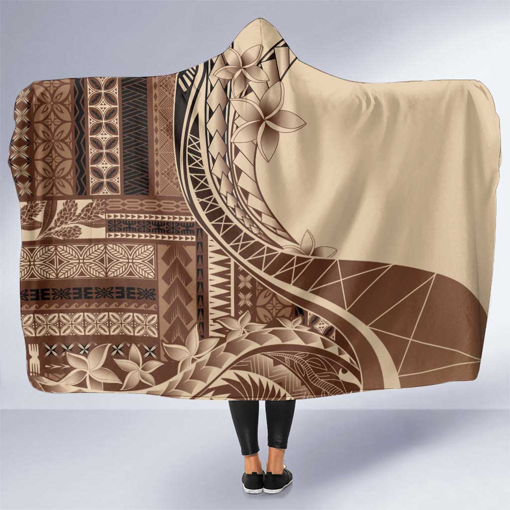 Samoa Siapo Mamanu Hooded Blanket Plumeria Mocha Motifs LT7 One Size Mocha - Polynesian Pride