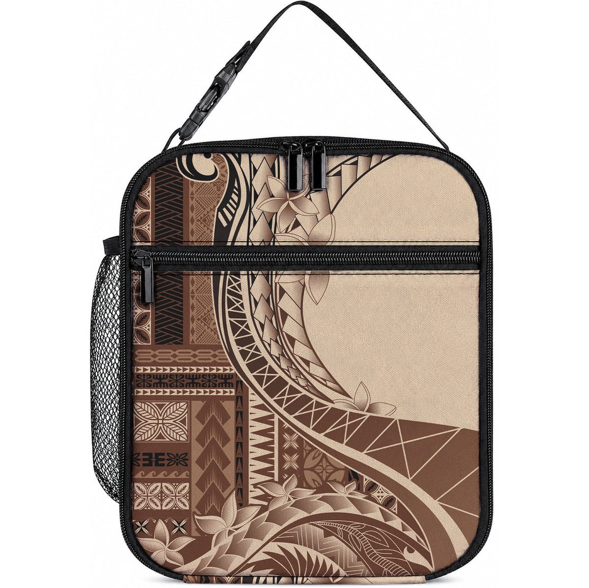 Samoa Siapo Mamanu Lunch Bag Plumeria Mocha Motifs LT7 10.2 × 8.3 × 4.3 inch Mocha - Polynesian Pride