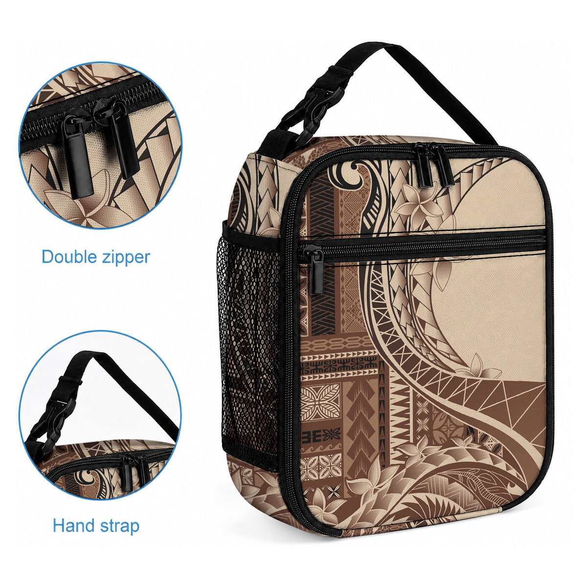 Samoa Siapo Mamanu Lunch Bag Plumeria Mocha Motifs LT7 - Polynesian Pride