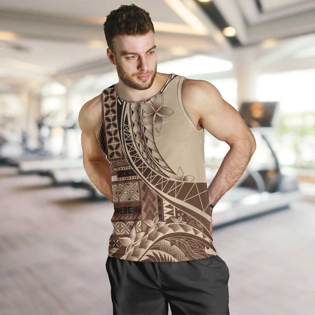 Samoa Siapo Mamanu Men Tank Top Plumeria Mocha Motifs