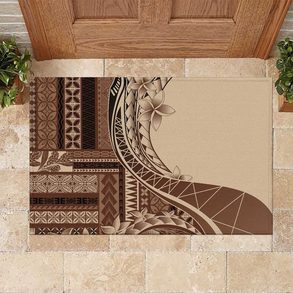 Samoa Siapo Mamanu Rubber Doormat Plumeria Mocha Motifs LT7 Mocha - Polynesian Pride