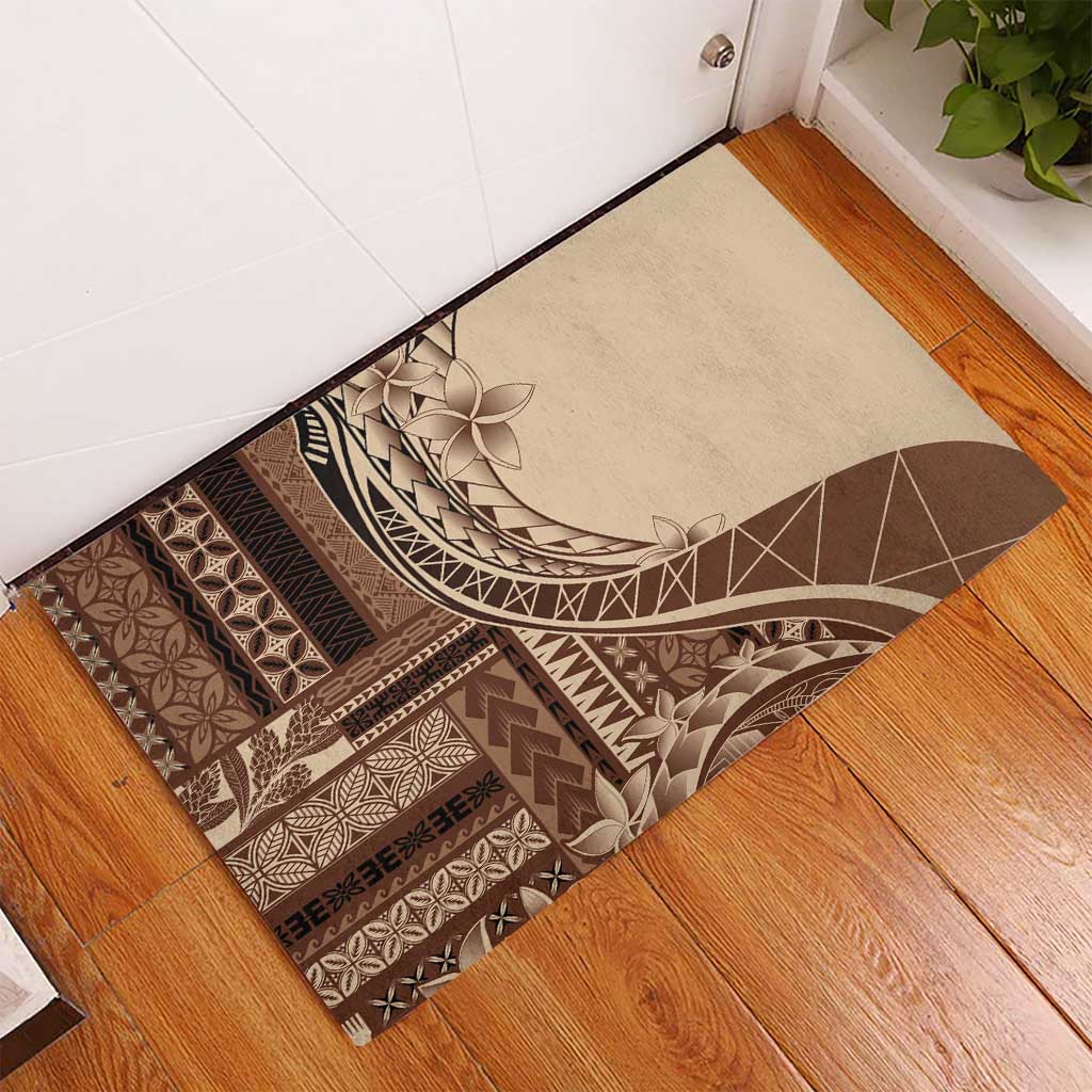 Samoa Siapo Mamanu Rubber Doormat Plumeria Mocha Motifs LT7 - Polynesian Pride