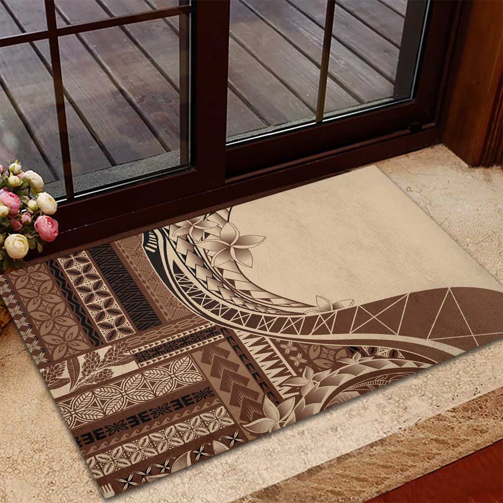 Samoa Siapo Mamanu Rubber Doormat Plumeria Mocha Motifs LT7 - Polynesian Pride