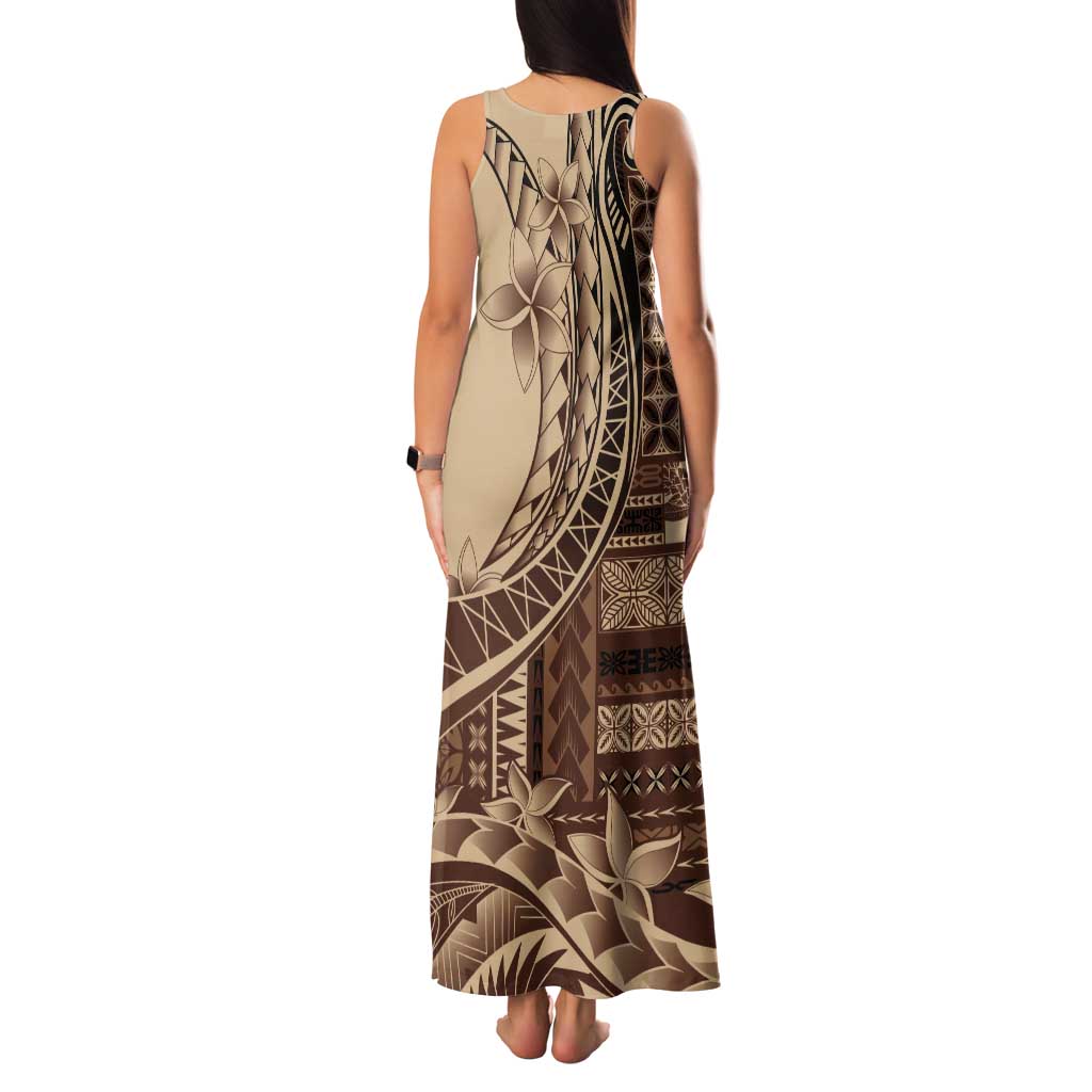 Samoa Siapo Mamanu Tank Maxi Dress Plumeria Mocha Motifs