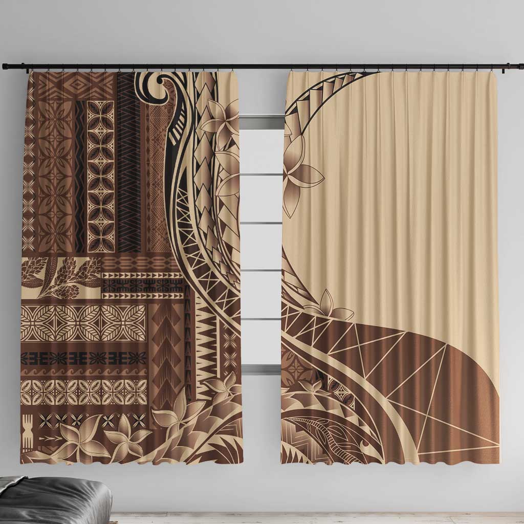 Samoa Siapo Mamanu Window Curtain Plumeria Mocha Motifs