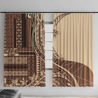 Samoa Siapo Mamanu Window Curtain Plumeria Mocha Motifs LT7 With Hooks Mocha - Polynesian Pride