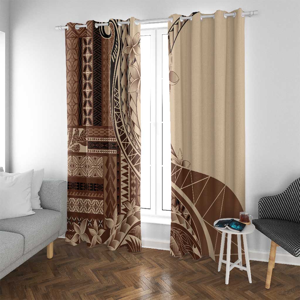 Samoa Siapo Mamanu Window Curtain Plumeria Mocha Motifs LT7 With Grommets Mocha - Polynesian Pride